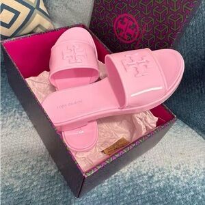 Tory Burch Light Pink Logo Slides